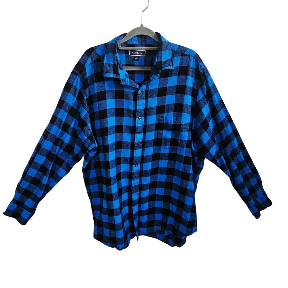 Club Room Men's XL Button Down Shirt Cobalt Blue Black Emo Grunge Skater Cotton